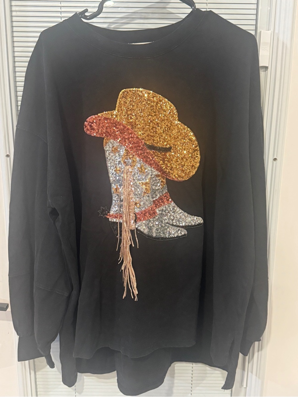 Black Sequin Cowboy Boots & Hat Embellished Sweater
